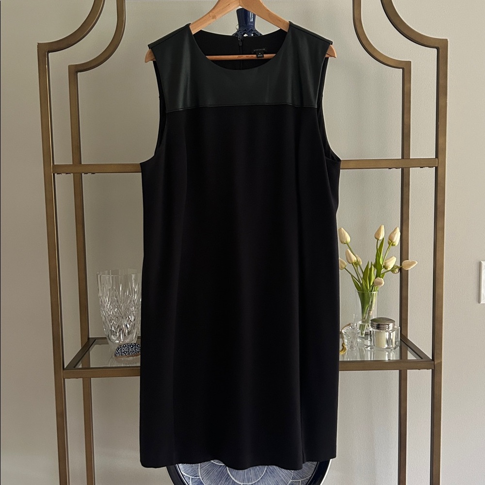 Ann Taylor Black Shift Dress with Faux Leather Detail